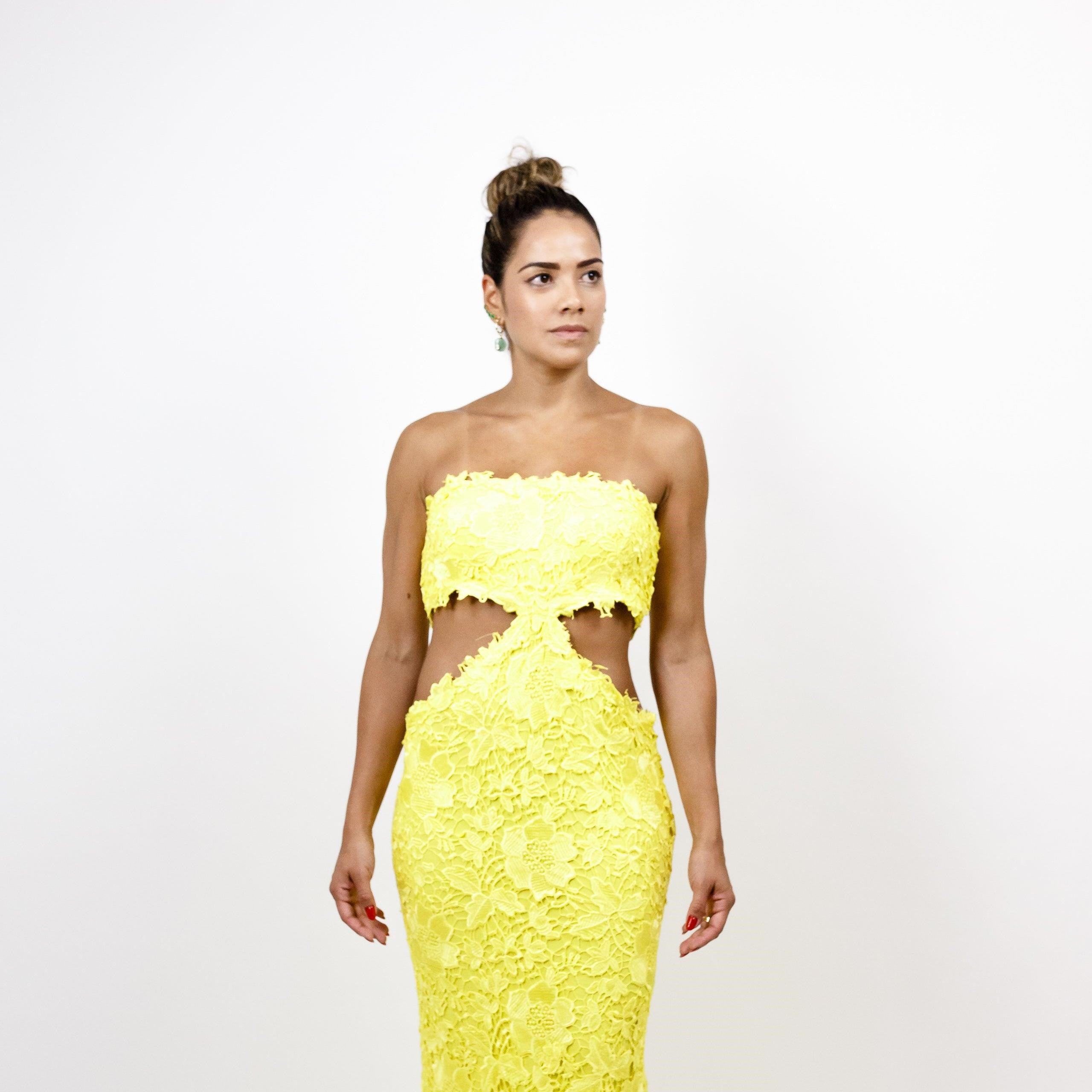 Vestido Tomara que Caia Longo Amarelo