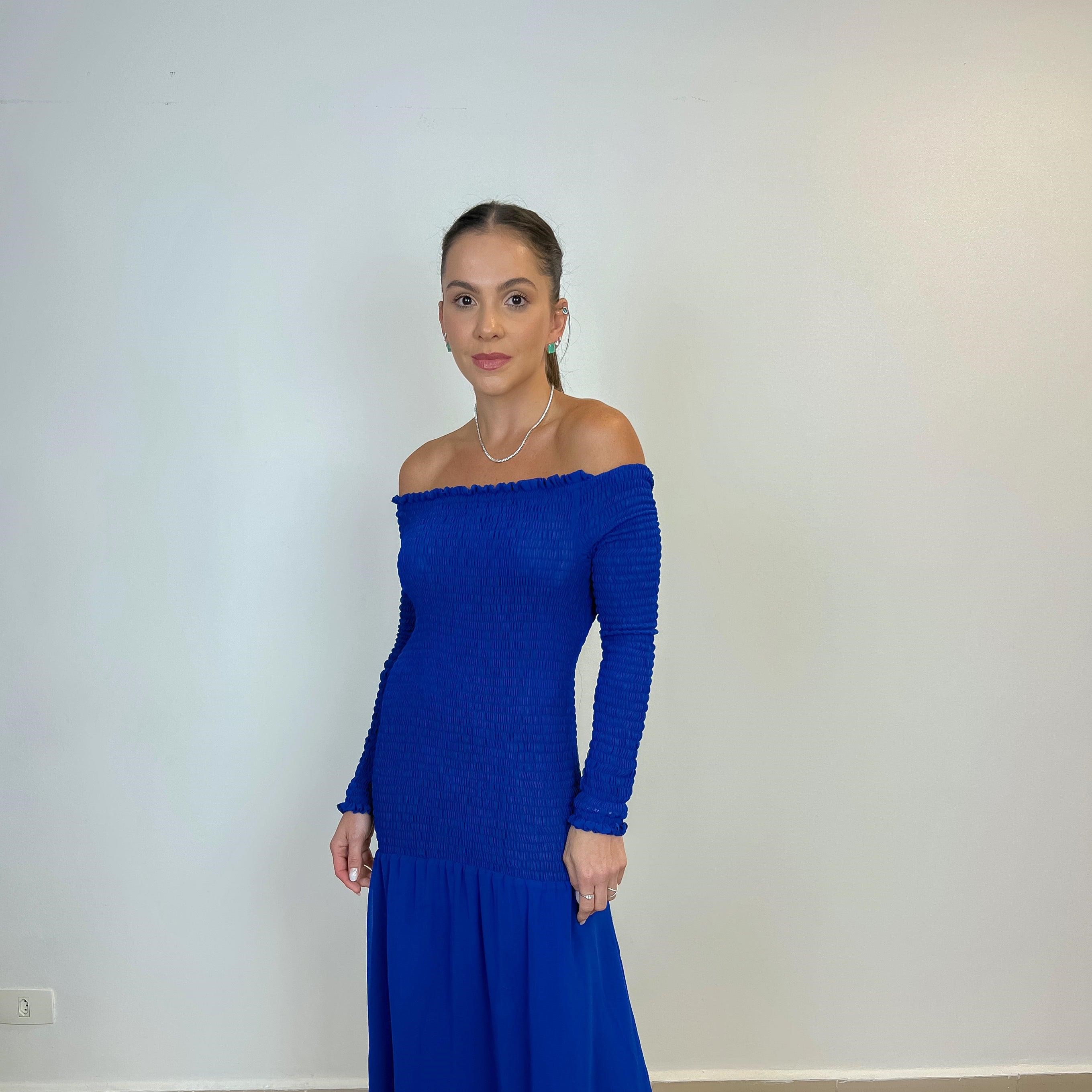 Vestido ombro a ombro Azul