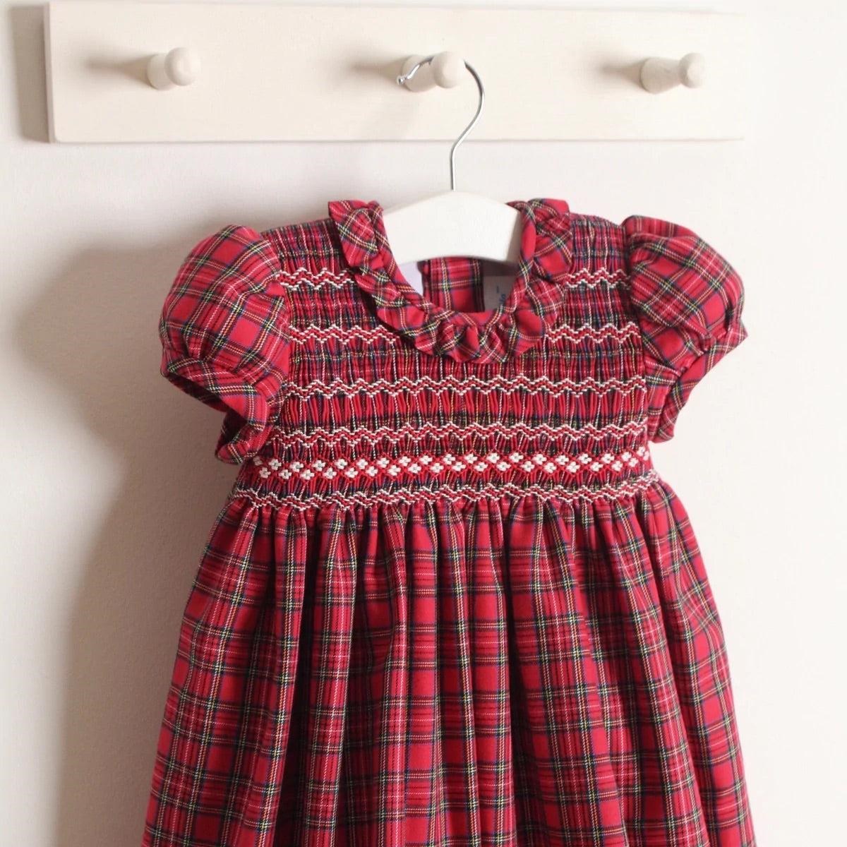 Rose & Albert classic hand smocked tartan dress