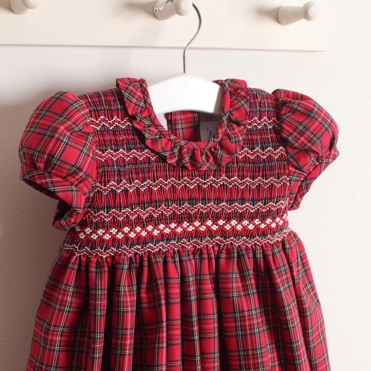 Rose & Albert classic hand smocked tartan dress