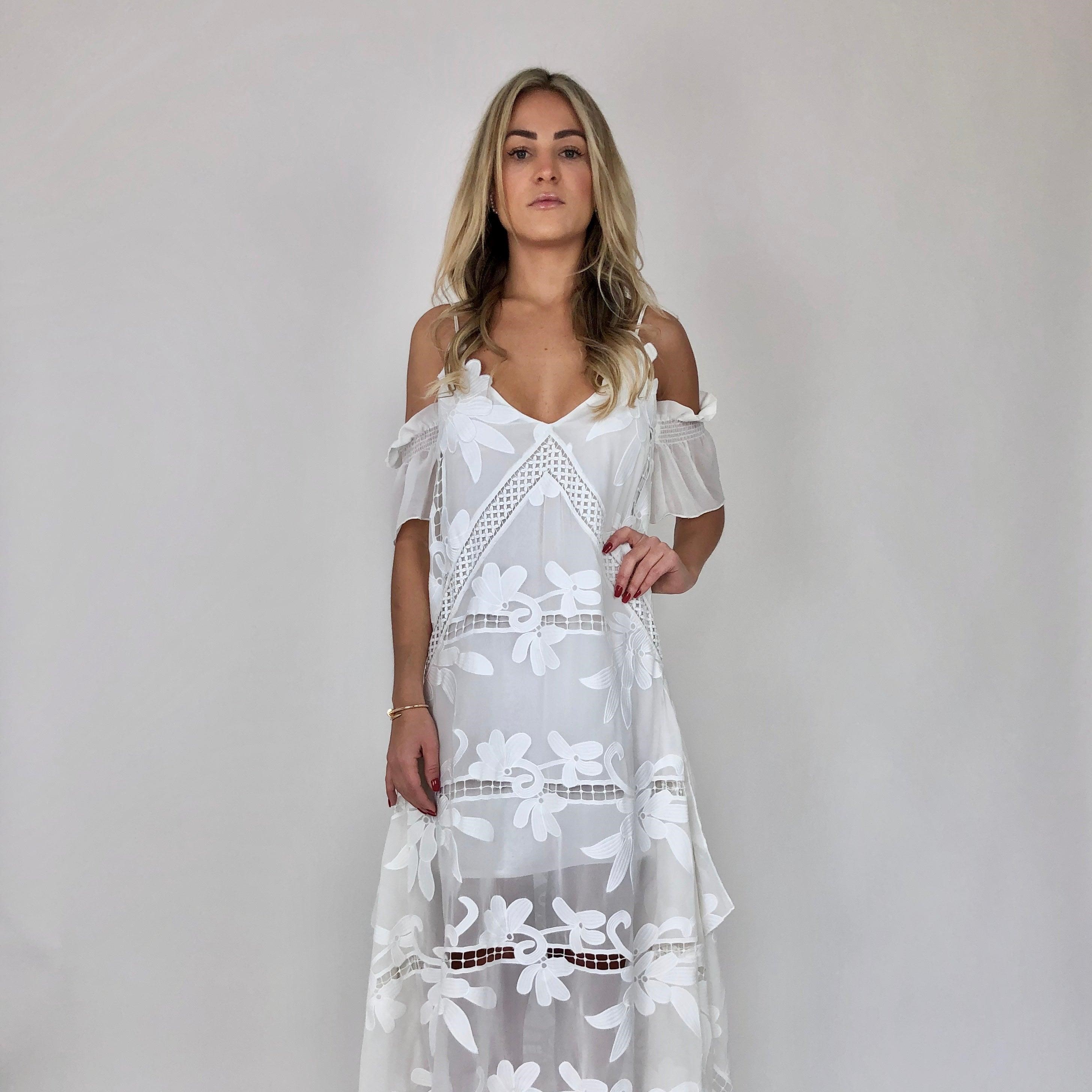 Vestido Self Portrait Midi Branco