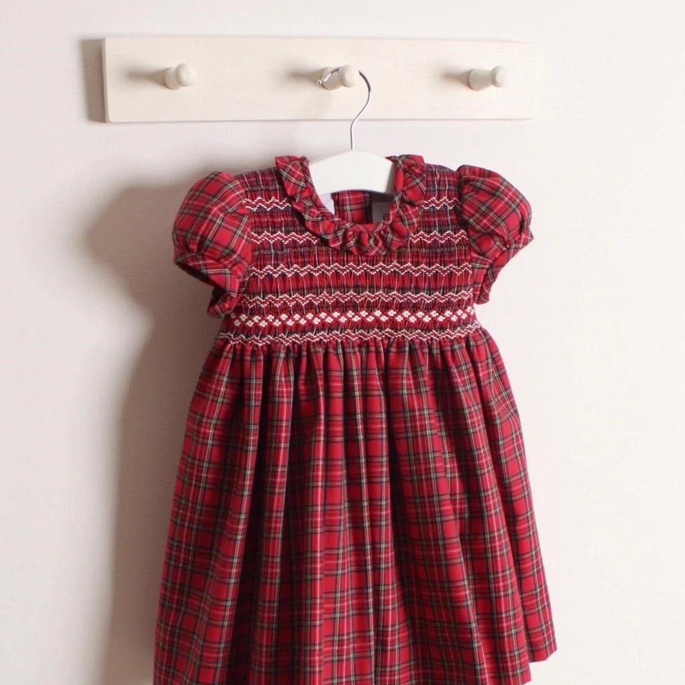 Rose & Albert classic hand smocked tartan dress