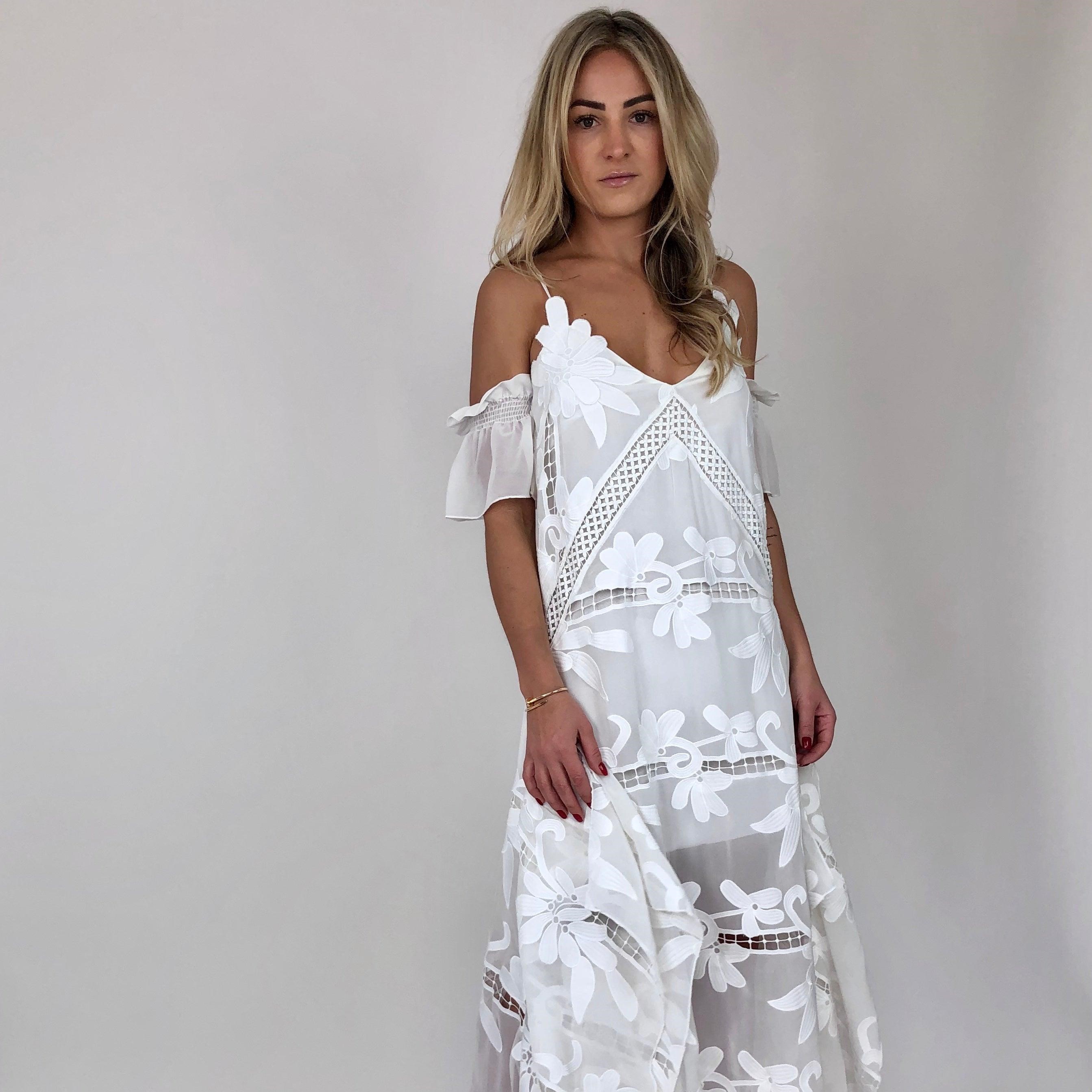 Vestido Self Portrait Midi Branco